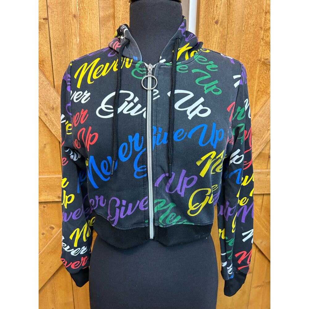 Women's Large Cropped Hoodie Hooded Jacket Never Give Up Multicolor